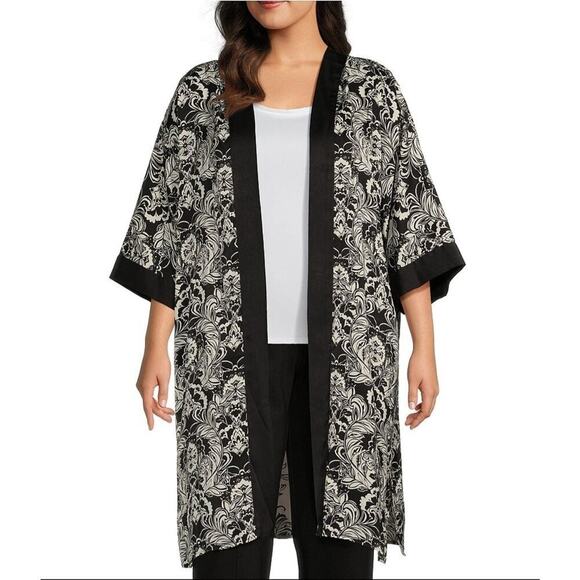 Slim Factor Stylized Floral Placement Print 3/4 Sleeve Kimono Size 3X Cardigan - Picture 1 of 10